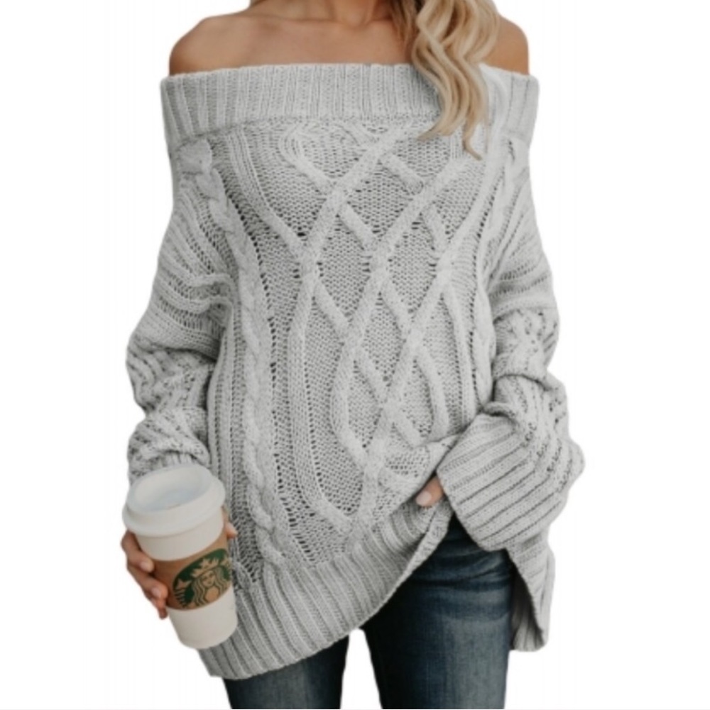 Off Shoulder Pullover Sweater Gray - image 1